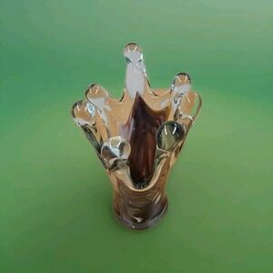 Vintage 8" Finger Art Blown Glass Vase Brown Clear Purple  Unbranded